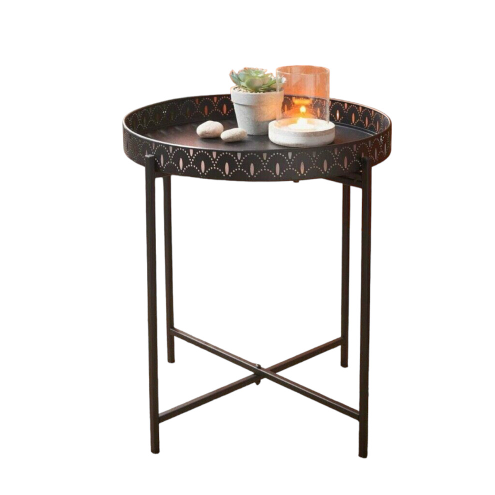 Black Metal Side Coffee Tray Table With Removable Top Foldable Legs